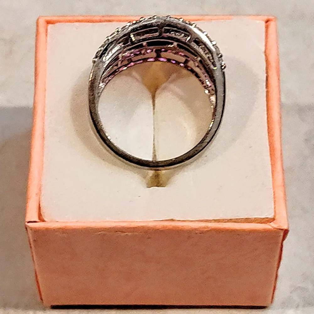 STERLING SILVER RUBY & DIAMOND RING BAGUETTE CUT RUBY & ROUND CUT DIAMONDS 8½ - Picture 12 of 16
